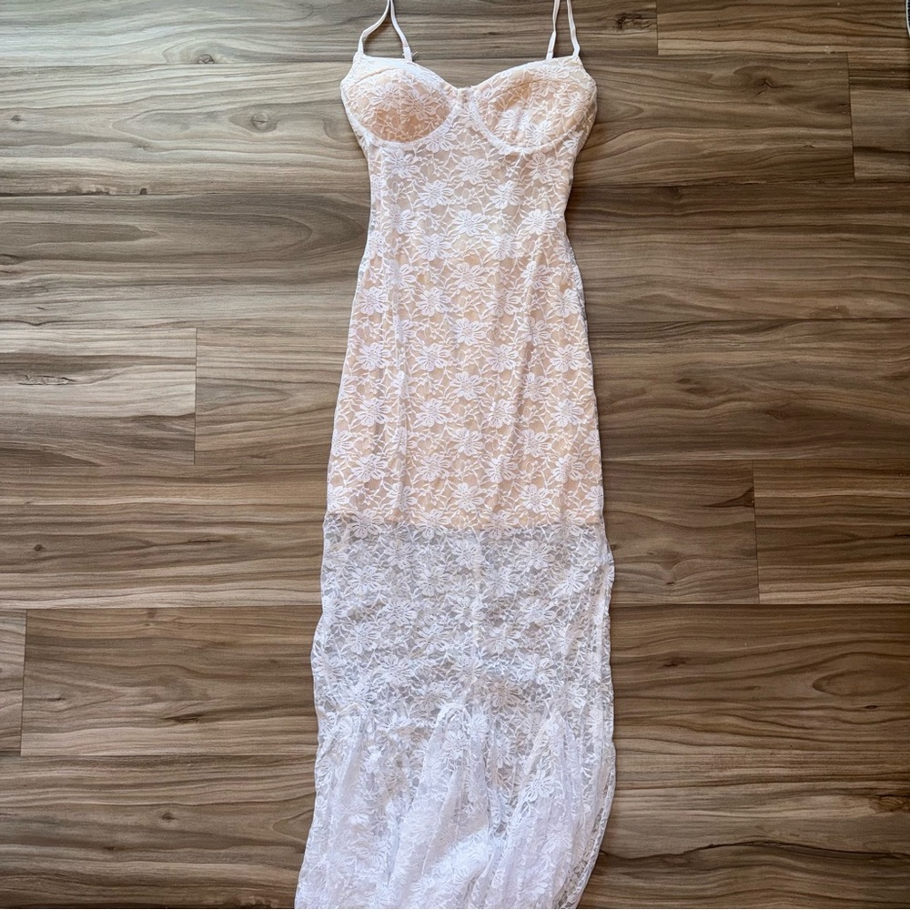 NanaMacs Lace Maxi Dress in Cream and White